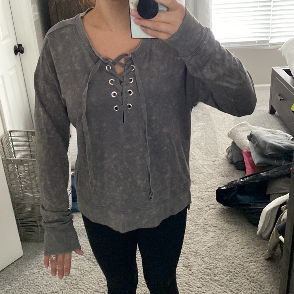 Gray Lace-Up Women's Sweater